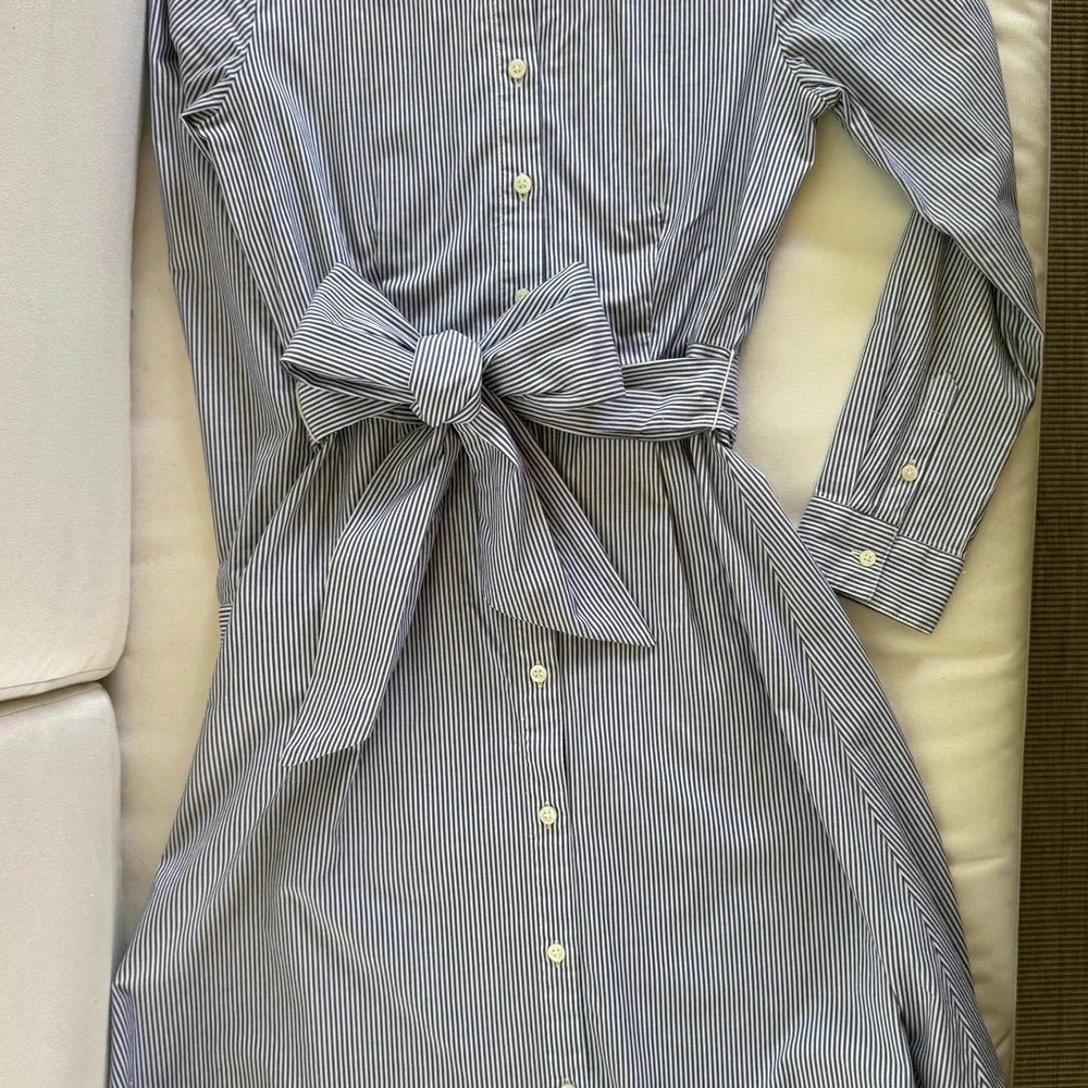 Striped Button-Front Shirt Dress with Waist Tie - Blue/White